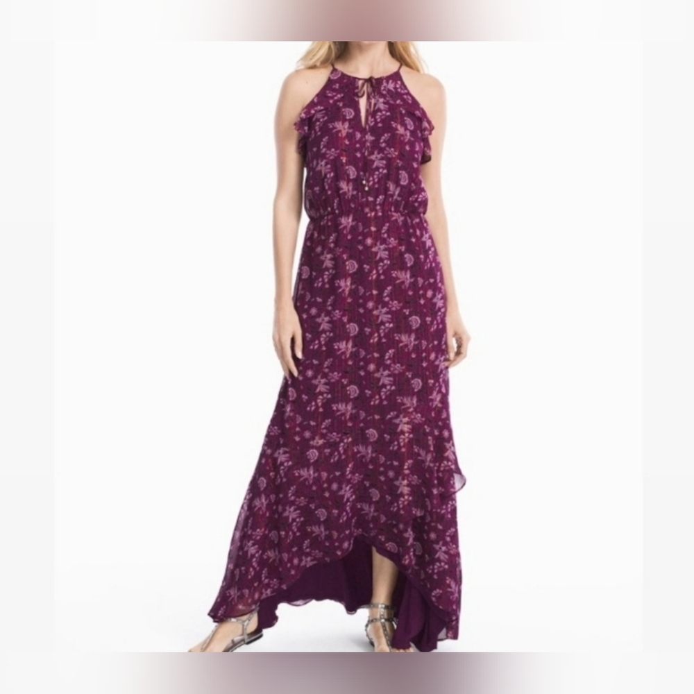 White House Black Market Purple Asymmetrical Tie Front Sundress Maxi Dress